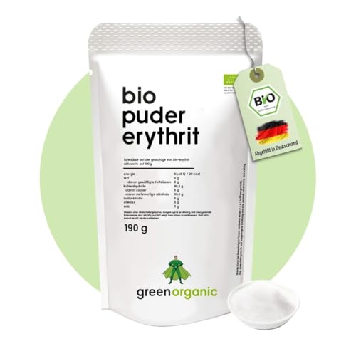 BIO ERYTHRIT-PUDER - lower-carb, Puderzucker-Alternative, kalorienarm, Zuckeralternative für Diät und zum Abnehmen, light, zahn-freundlich, 190 g, GreenOrganic