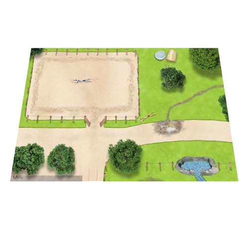 GRAPHIC LOUNGE Spielmatte für Kinder – 150 x 100 cm Spielteppich Kinder – Bauernhof, Ponyhof, Pferdekoppel & Zoo – rutschfest, robust & feucht abwaschbar – Geschenkidee ab 3 Jahren (Pferdekoppel)