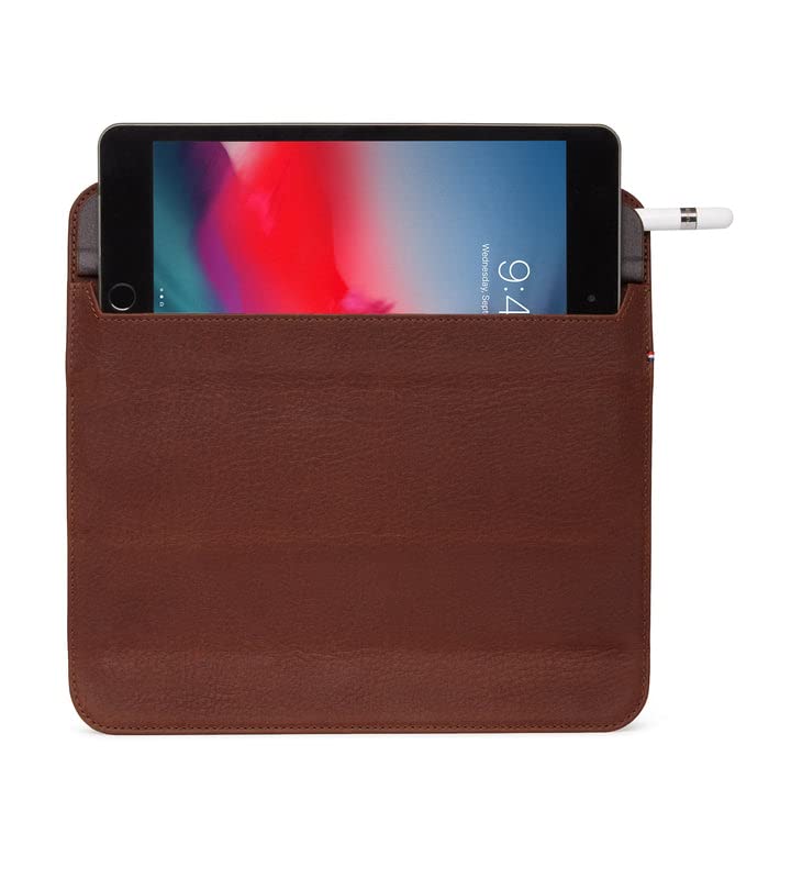 DECODED Foldable Sleeve iPad Mini 6th / 5th Gen - Tested by Apple - Full Grain Leather - Included Pencil Holder (Oak Brown)