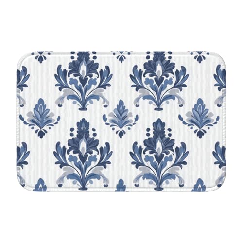 Woshuwo Felpudo estético victoriano con diseño floral azul y blanco, antideslizante, para entrada exterior e interior, granja, hogar, 40 x 60 cm