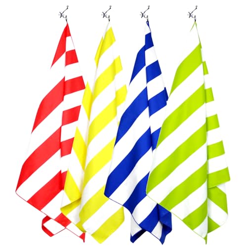 Your Choice Microfiber Quick Dry Sand-Free Beach Towel for Adults & Kids - Oversized, Compact, Lightweight, Absorben - Travel Towel - Set of 4 Pack -Blue, Light Green, Red, Yellow - Extra Large 67x35