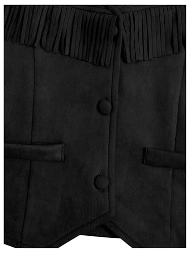 Image of BEAUDRM Girl's Tassels Sleeveless Vest 70s Hippie Faux Suede Boho Western Cowgirl Fringe Jacket Cardigan