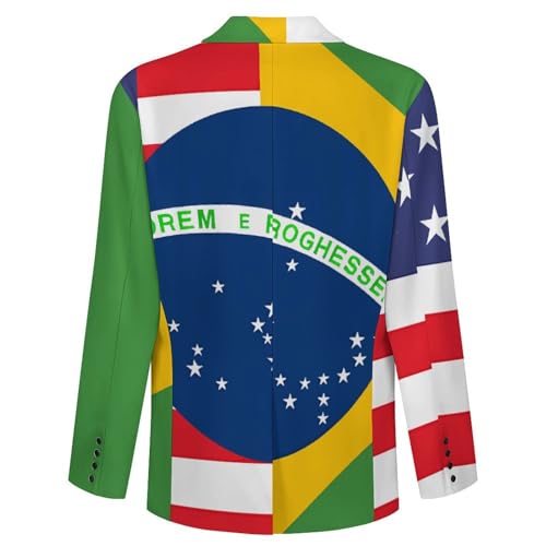 Brazil U.S. Friendship Flag Men's Fashion Slim Fit Casual Print Button Suit Jacket Notched Lapel Blazer4