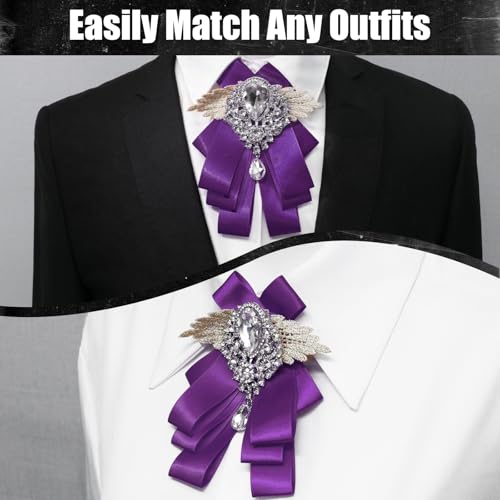 Image of Luckyvestir Womens Mens Bow Tie Ribbon Black Rhinestone Bow Ties Men Large Crystal Bowknot Bowtie for Wedding Party Banquet