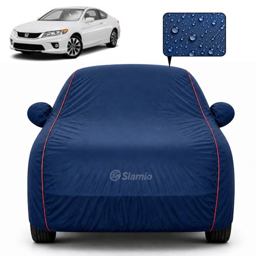 Image of Premium 100% Waterproof Car Cover for Honda's Accord Model All-Weather, UV & Dust Protection | Heavy-Duty 3-Layer Fabric | Custom Fit with Mirror & Antenna Pockets | Navy Blue