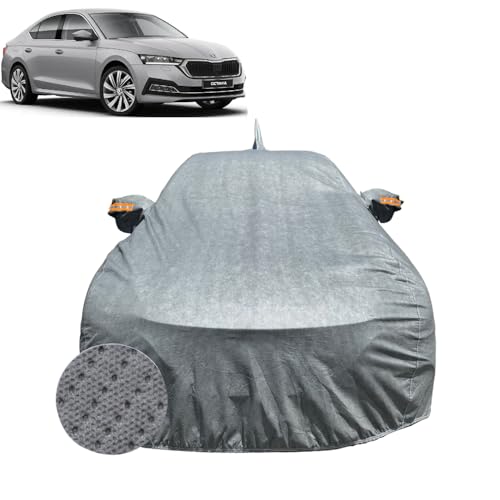 Image of Car Cover for Skoda Octavia (2021-2023) | 100% Waterproof Cover with Reflective Mirror Pockets | Dustproof, Scratchproof, Heatproof Skoda Octavia Car Cover |Soft Cotton Lining| Grey