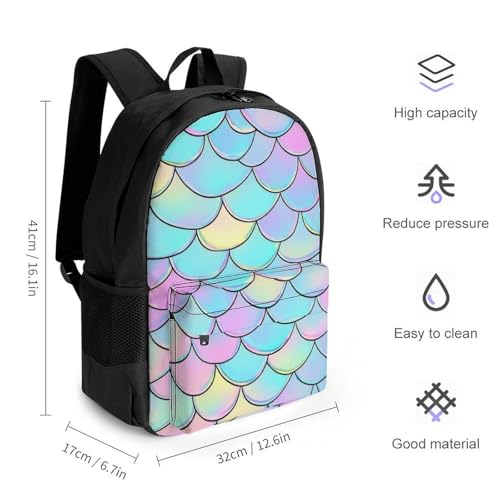 Supdreamc Beautiful Mermaid Fish Scale Rucksack Polyester Anti-Theft Multipurpose Bookbag Big Capacity Travel and Sport Backpack Rucksack With Side Pockets2