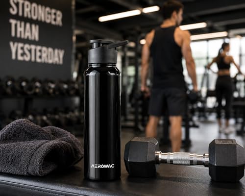 Image of Nubo Alpha 202 Stainless Steel Water Bottle 1000 ml | BPA Free Leak Proof Sipper Bottles | Glossy Finish Metal Water Bottle with Sports Cap | Reusable Bottle for Gym Office Travel (Black)