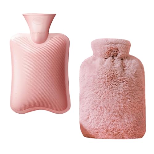 Cerioll - Bouteille Eau Chaude,2L Bouillotte avec Housse en Peluche Douce,Bouillotte eau Chaude 2L,Caoutchouc Naturel Bouillotte,Bouillotte Eau Chaude pour Soulagement de la Douleur, Dos, Cou et Épaules - Gris