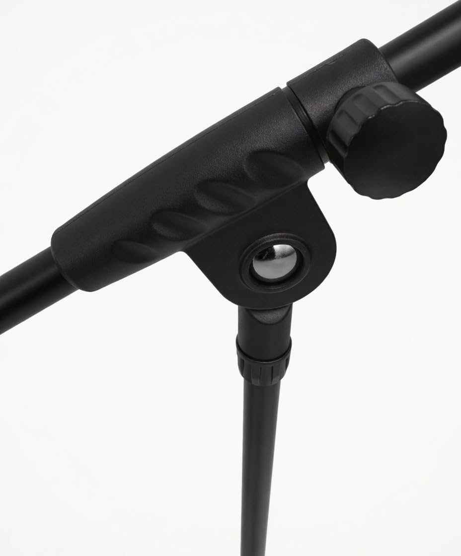 ROCKSTAR - Soporte de Micrófono de Suelo MS80B con Brazo Jirafa 75 cm, Altura Ajustable 85-165 cm, Pie Trípode Estable Base Nylon Antideslizante, Compatible para Estudio, Directo y Podcast