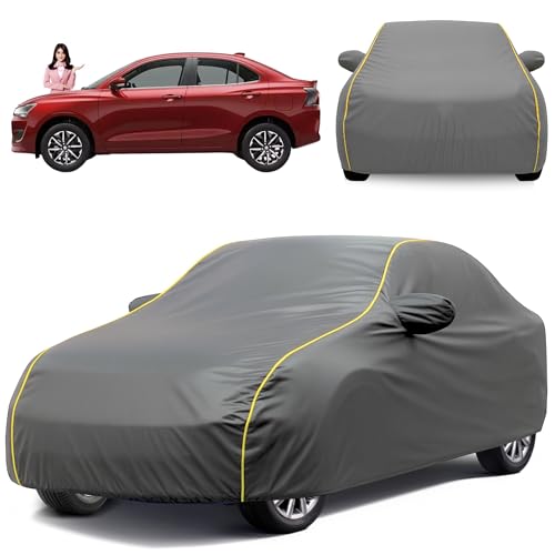 Image of Car Cover for Swift Dzire All Model & Years (2008-2024) 100% Waterproof with Mirror & Antenna Pockets Triple Stitched Bottom Elastic Dustproof Full Body Protection Heat & UV Resistant, Grey