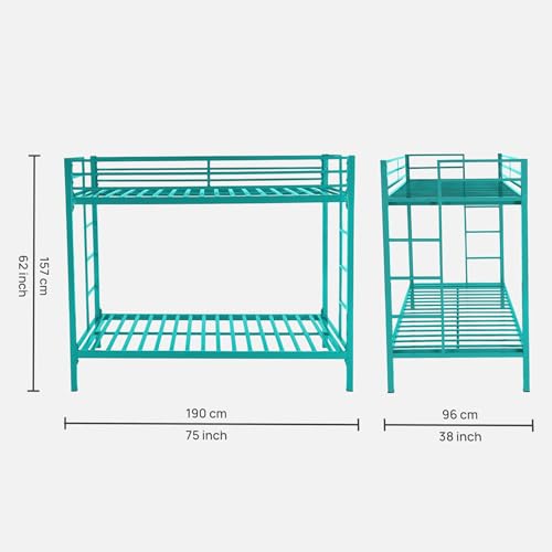 Image of Pilio Twin Over Twin Metal Bunk Beds for Kids | Bunker Bed for Adults | Double Decker Bed for Kids Room Furniture | Frame Only, Mattress not Included (Aqua Blue)