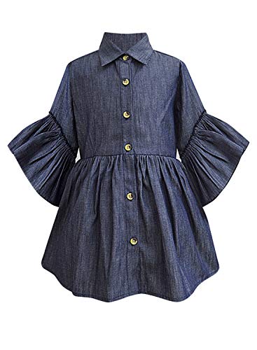 Image of A.T.U.N. (ALL THINGS UBER NICE) Girls Cotton Fit and Flare Knee Length Casual Dress | Button Closure with Ruffle Sleeve
