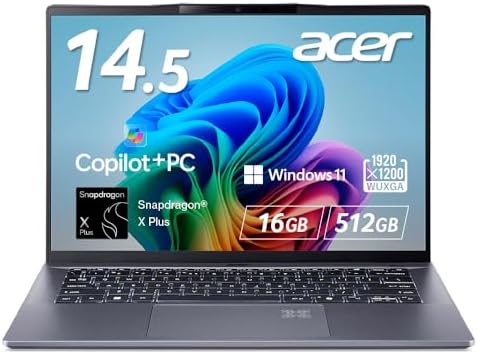 （07:30時点） Acer ノートパソコン Swift Go 14 AI Snapdragon X Plus 16GBメモリー 512 SSD 14.5インチ WUXGA IPS 非光沢 Windows 11 1.34kg 28時間駆動 顔認証カメラ 指紋認証 Copilotキー搭載 Copilot+ PC スチールグレイ SFG14-01-A56YA