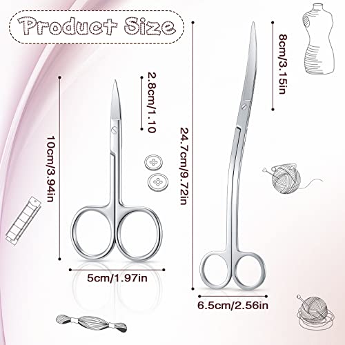 2 Pcs Curved Embroidery Scissors 9.84 Inch Craft Bent Handle Curved Embroidery Scissor 3.94 Inch Small Metal Precision Scissors Sharp Sewing Straight Handle Scissor #TOP1