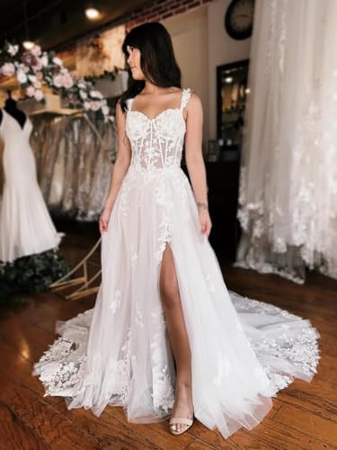 Wedding Dress for Bride 2025 Long A Line Lace Applique Tulle Boho Beach V-Neck Bridal Wedding Gowns for Bride3