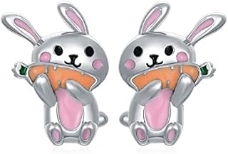 Bunny Earrings Kawaii Cute Rabbit Stud Earrings 925 Sterling Silver Animal Jewelry Easter Birthday Gifts for Women Girls Kids