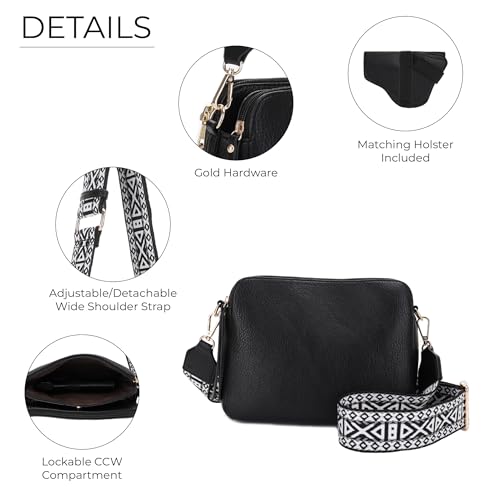 JESSIE & JAMES Rebecca Triple Compartment Lock and Key Lightweight Medium Crossbody Purse with Guitar Strap3