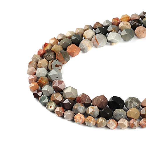 Ruilong AA+ Grade Faceted Natural Stone DIY Precious Gemstone Loose Strand Beads for Jewelry Making (Picture Jasper, 8MM)