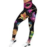 Generisch Lässige Damen-Karnevals-Leggings mit Buntem Federdruck, Enge Po-Lifting-Leggings (XL)