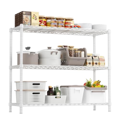 Image of Storage Shelves Heavy Duty, 48 inch W x 20 inch D x 47 inch H Garage Wire Shelving Unit Loads 1200LBS, 3-Tier Adjustable Metal Industrial Utility Shelf Rack for Kitchen, Laundry Room, Pantry, Warehouse, Basement