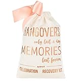 10 Pcs 5'x7' Bridal Shower Party Gift Bags - ROSE GOLD Foil 'HANGOVERS' - Bachelorette Hangover Kit Bags - Cotton Recovery Kit Bags - Muslin Drawstring Bag for Bridal Shower Wedding Party