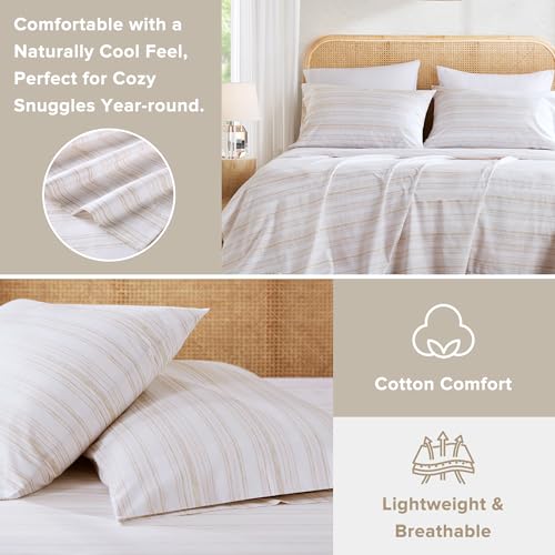 Comfort Spaces 100% Cotton Sheets Twin XL, Breathable, Naturally Cool Cotton Sheets, Cotton Bed Sheets with 12" Elastic Pocket Fits up to 14" Mattress, All Seasons Sheet Set, Good Vibes Taupe 3 Piece