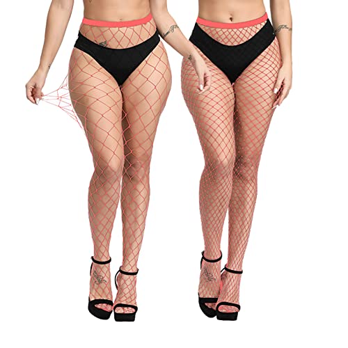 EVERSWE High Waist Fishnet Tights, Thigh High Suspender Stockings (OR-LM, LXL)