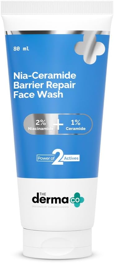 The Derma Co. Nia-Ceramide Barrier Repair Face Wash 80g | With 2% Niacinamide and 1% Ceramide | Gently Cleanses Skin & Nourishes Skin Barrier | All skin types