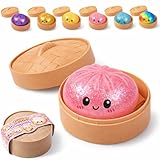 Dumpling Squishy, Squishy Dumpling Toy, Glitter Dumplings Squishiest with Steamer Box, Stress & Anxiety Relief Toys Non-Edible (Pink)