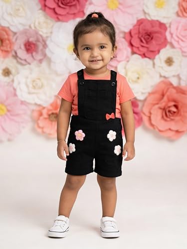 Image of KiddoPanti Unisex Infant Denim Dungaree | Cotton Blend Stretch | Baby Jumpsuit Witth Pockets | Comfortable Casual Outfit for Boys & Girls 6 Months-3 Years