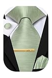 1 Hi-Tie Ensemble cravate et boutons de manchette carrés dorés pour homme en soie tissée pour fête de mariage, vert sauge, M