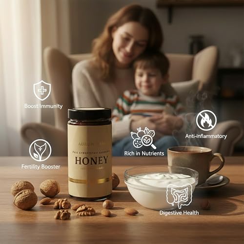 Image of Aurum Apis Raw Kyrgyzstani Barberry Honey, 100% Raw & Unfiltered Pure Honey, Hand Harvested Organic Honey, Non-GMO, Unprocessed Certified Organic Honey from Barberry Plant- 1kg Honey Jar