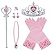 Vicloon Prinzessin Kostüme Zubehör, 8-teiliges Set Mädchen Dress up Zubehör mit 1 x Paar ELSA Handschuhe, 1 x ELSA Krone, 1 x Zauberstab, 1 x Halskette, 1 x Ring, 2 x Ohrring - Rosa