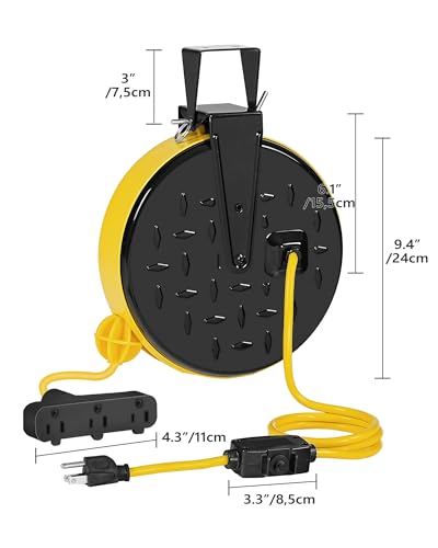 Wilawels 30 Ft Retractable Extension Cord Reel, 16/3 Gauge Sjtw Power Cord With 3 Electrical Outlets Pigtail For Garage And Shop thumb #6