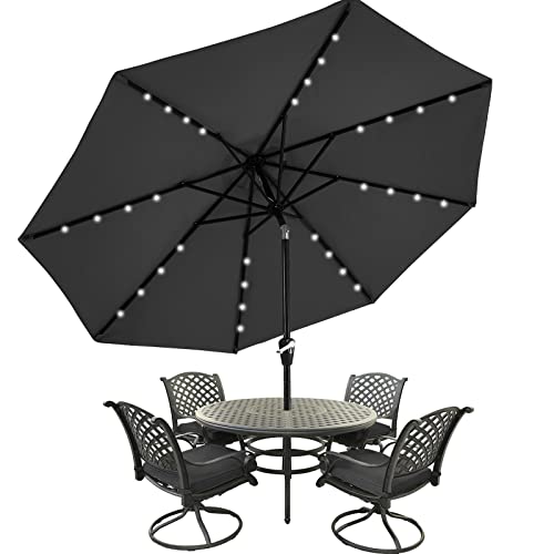 MASTERCANOPY Patio Umbrella with 32 Solar LED Lights -8 Ribs(2.7M Dark Gray)