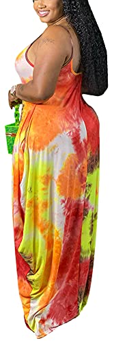 Image of BFFBABY Women's Casual Maxi Dress Sleeveless Tie Dye Spaghetti Strap Summer Plus Size Swing Sundress with Pockets