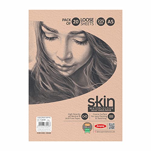 Image of Anupam Skin Watercolour Beige Toned Paper - Acid Free - Cold Press Paper - 20 Loose Sheet - 225 GSM - A5