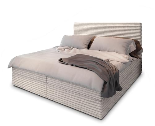 Masseno Boxspringbett PISA 180x200 cm Komplett-Set mit Matratze und Topper, Polsterbett mit Zwei Bettkästen -Creme, TILIA 03