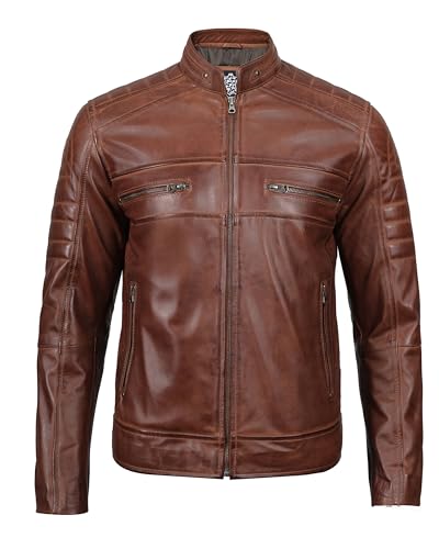 fjackets Cafe Racer Leather Jacket Men - Real Lambskin Natural Grain Leather Moto Style Jackets For Mens 5