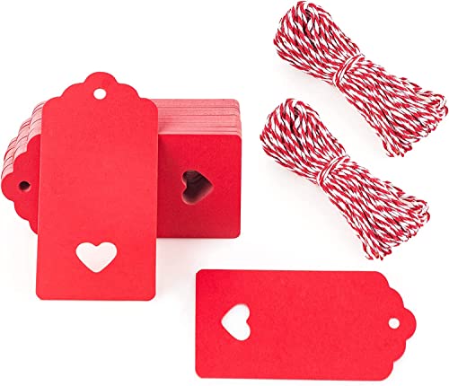 Gift Tags,100 Pcs Red Kraft Paper Gift Tags With Free 100Ft(30M) String For Christmas Holiday Gifts Wedding Favors Art Craft #TOP1