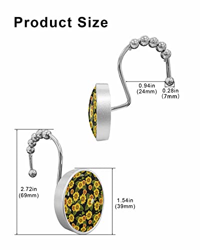 Decorative Shower Curtain Hooks 12Pcs Blooming Sunflower Park Crystal Glass Design Shower Curtain Rings Stainless Steel Rustproof Shower Curtain Hangers For Bathroom Toilet Closet #TOP5