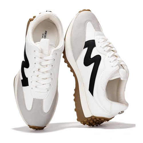 Project Cloud Trendy Sneakers for Women - Memory Foam and Non-Slip Comfortable Casual Ladies Shoes for Womens Fashion Sneakers - Lightweight Lace-up Shoes (Lecco,WHITMULT,8) White Multi