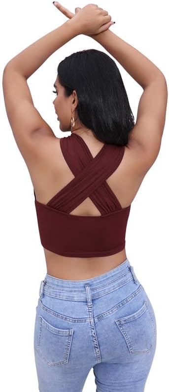 Miniatura 4 de Blusa corta cruzada con cuello halter para mujer, top corto envolvente de verano 2023, sexy, para salir, Y2K, sin espalda, camisola sin espalda