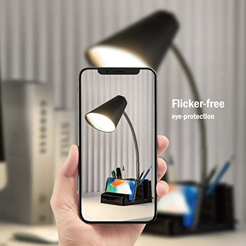 Led Desk Lamp With 1 Usb Charging Port And 1 Ac Outlet, Organizer Base, Adjustable Neck, On/Off Switch, Modern Table Lamp For Reading, Working, Studying, Gentle Warm White Light, Eye Protect #TOP4