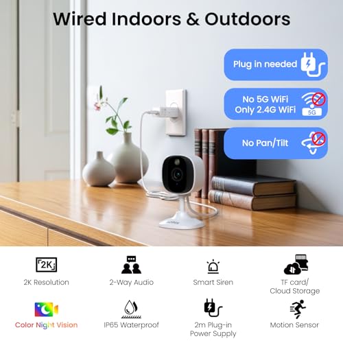 AOQEE C1 2K Indoor/Outdoor Camera 4-Pack (Wired, 2.4GHz WiFi, Local Storage) — view 2