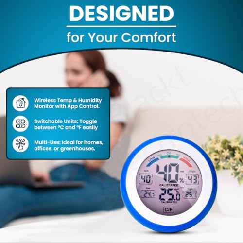 Image of Blackt Elecrotech BTHT1 Digital Weather Station with Temperature Sensor & Hygrometer | Indoor Thermometer with Humidity Meter, Touch Display & Comfort Indicator