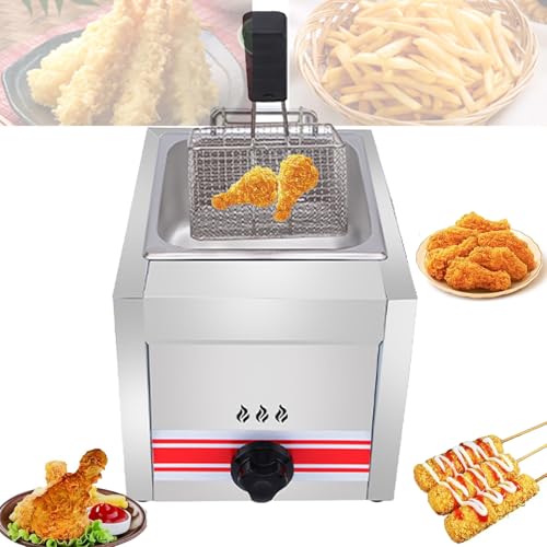 Commercial Single/Double-cylinder Gas Deep Fryer,Stainless Steel Countertop Fryer, With Baskets,Independent Fire for French Fries Home Kitchen Restaurant (Silvery (Single)