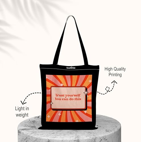 Image of TrendoPrint Canvas Tote Bags for Women with Zip, College Bag for Girls, 100% Organic Cotton Tote Bag for Shopping, Travel & Beach