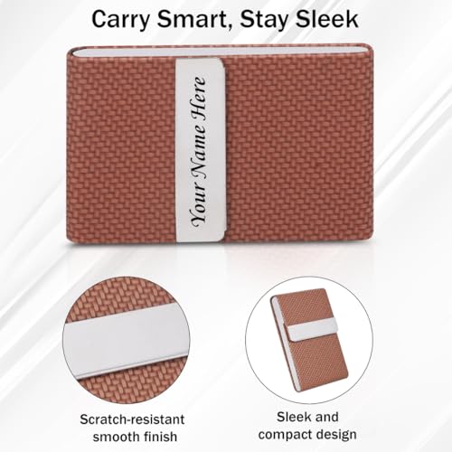 Image of Felstar Customised /Personlised Name Engraved Pu Leather & Metal Unisex RFID Blocking Business Visiting Wallet Card Holder for Men & Women /Gift Your Loved Once on Any Occasion (S D Brown Customise)